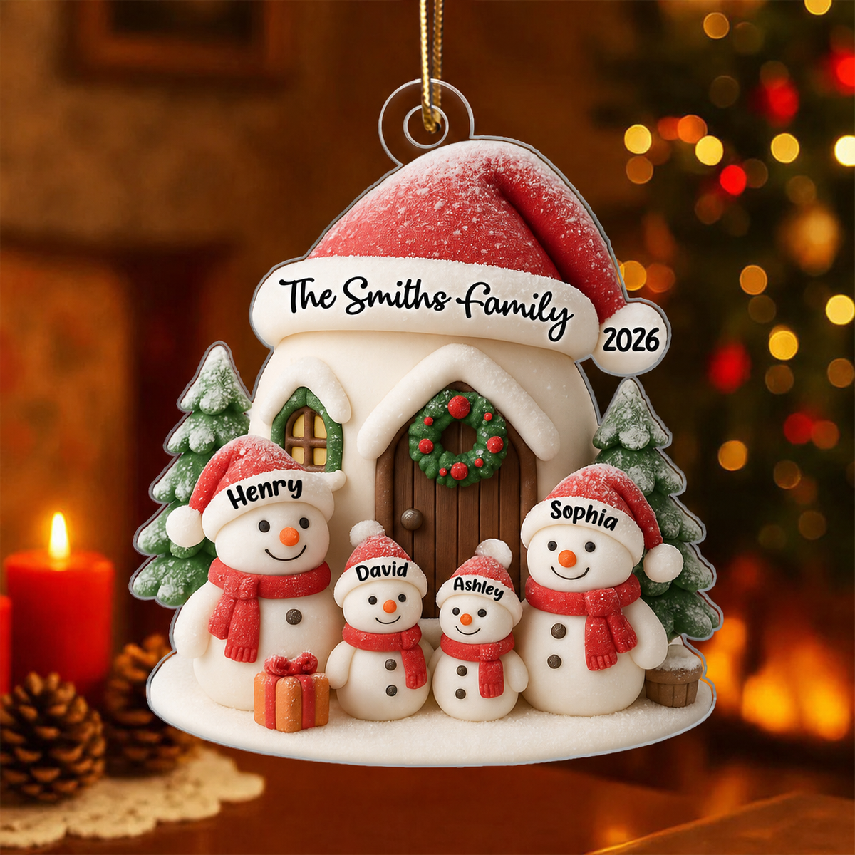 Personalized Snowman Family Acrylic 3D Ornament, Christmas Tree Decoration & Gift for Families