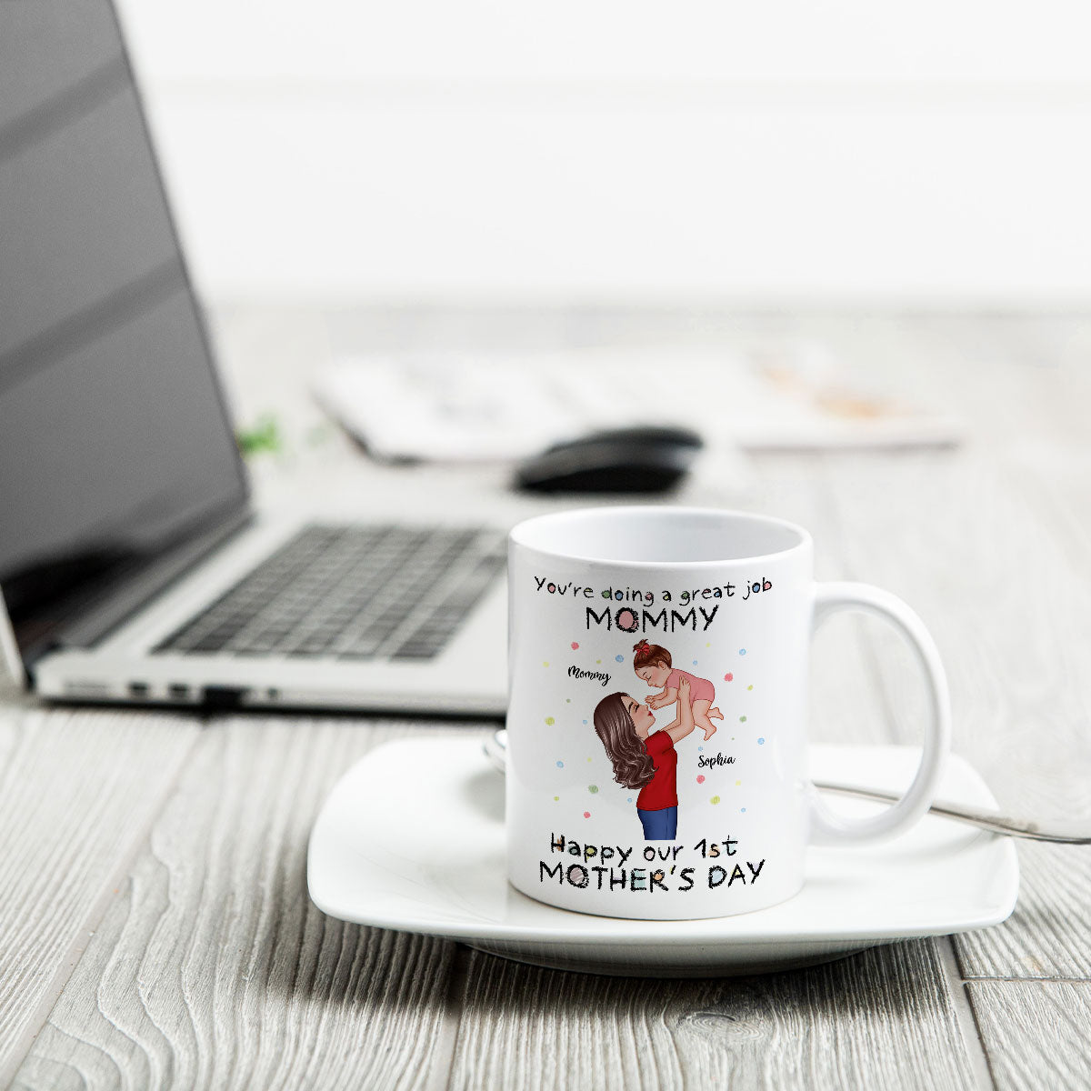 Happy 1st Mother's Day Mom And Kids Personalized Mug, Gift For Mom