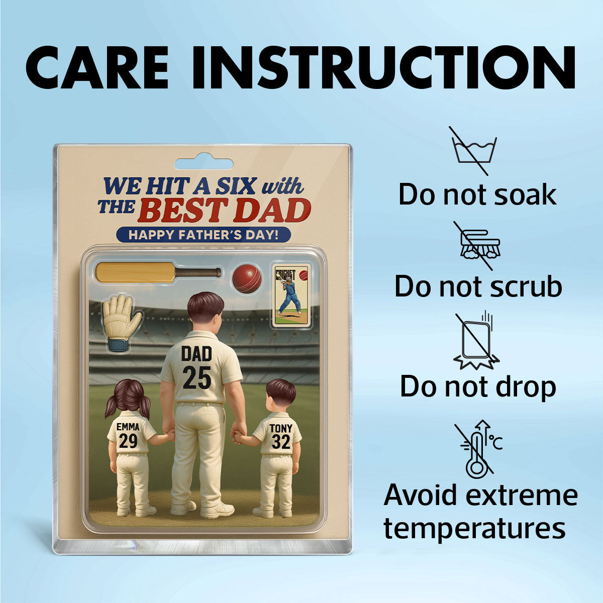 Hit A Six With The Best Dad Cricket Dad - Personalized Acrylic Block Plaque - Father's Day Gift