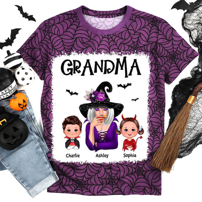 Halloween Spider Web Witch Grandma Personalized 3D Shirt