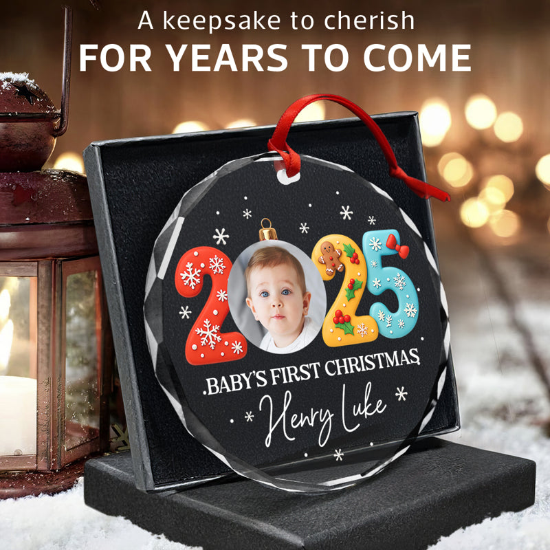 Custom Baby First Christmas Ornament 2025 - Personalized Glass Ornament - Baby Keepsake Gift, Newborn Gift, Personalized Photo Ornament