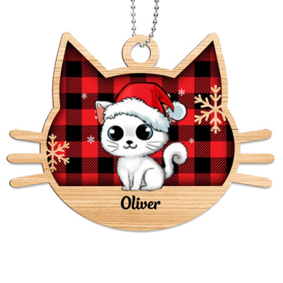 Cute Fluffy Cat Shaped Personalized Wooden Ornament