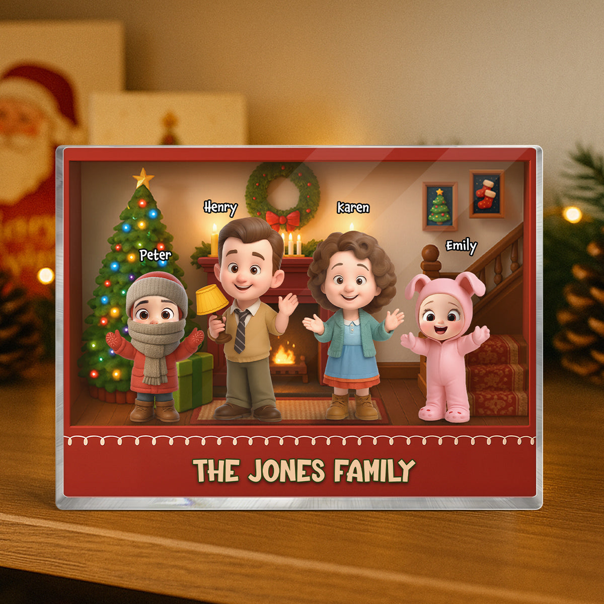 Family Christmas Action Figure Personalized Acrylic Block Plaque, Nostalgia Christmas Decor for Family