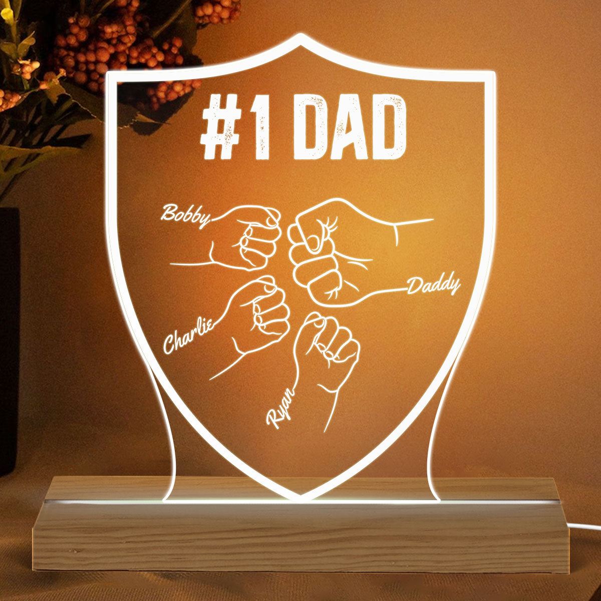 Dad Grandpa Fist Bump Personalized Custom Shaped Acrylic Plaque With LED Night Light
