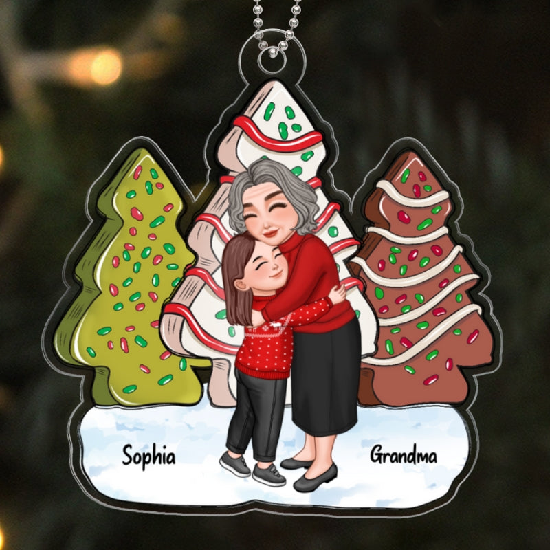 Grandma Hugging Grandkid Christmas Tree Cake - Gift For Grandkid Personalized Acrylic Ornament
