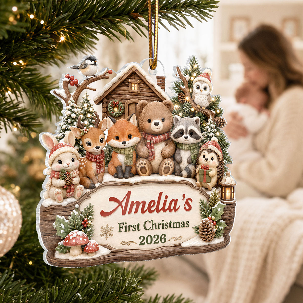 Baby's First Christmas Winter Woodland - Personalized Acrylic Ornament - Christmas Gift for New Mom, New Dad, Newborn
