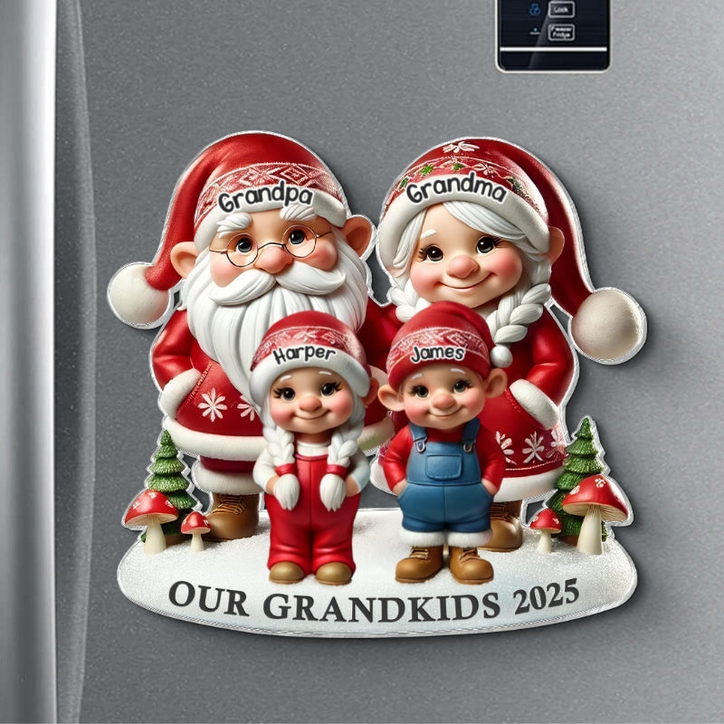 3D Effect Gnome Grandma Grandpa And Grandkids Personalized Acrylic Fridge Magnet, Gift For Grandparents, Grandkids