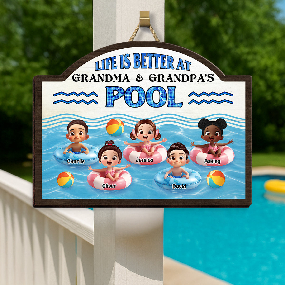 Life is Better at Grandma & Grandpa Pool Personalized Wooden Door Sign, Grandparents Hosting Grandkids Welcome Sign