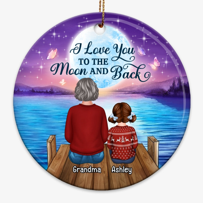 Moon Night Grandma Grandkids On Bridge Personalized Circle Ornament
