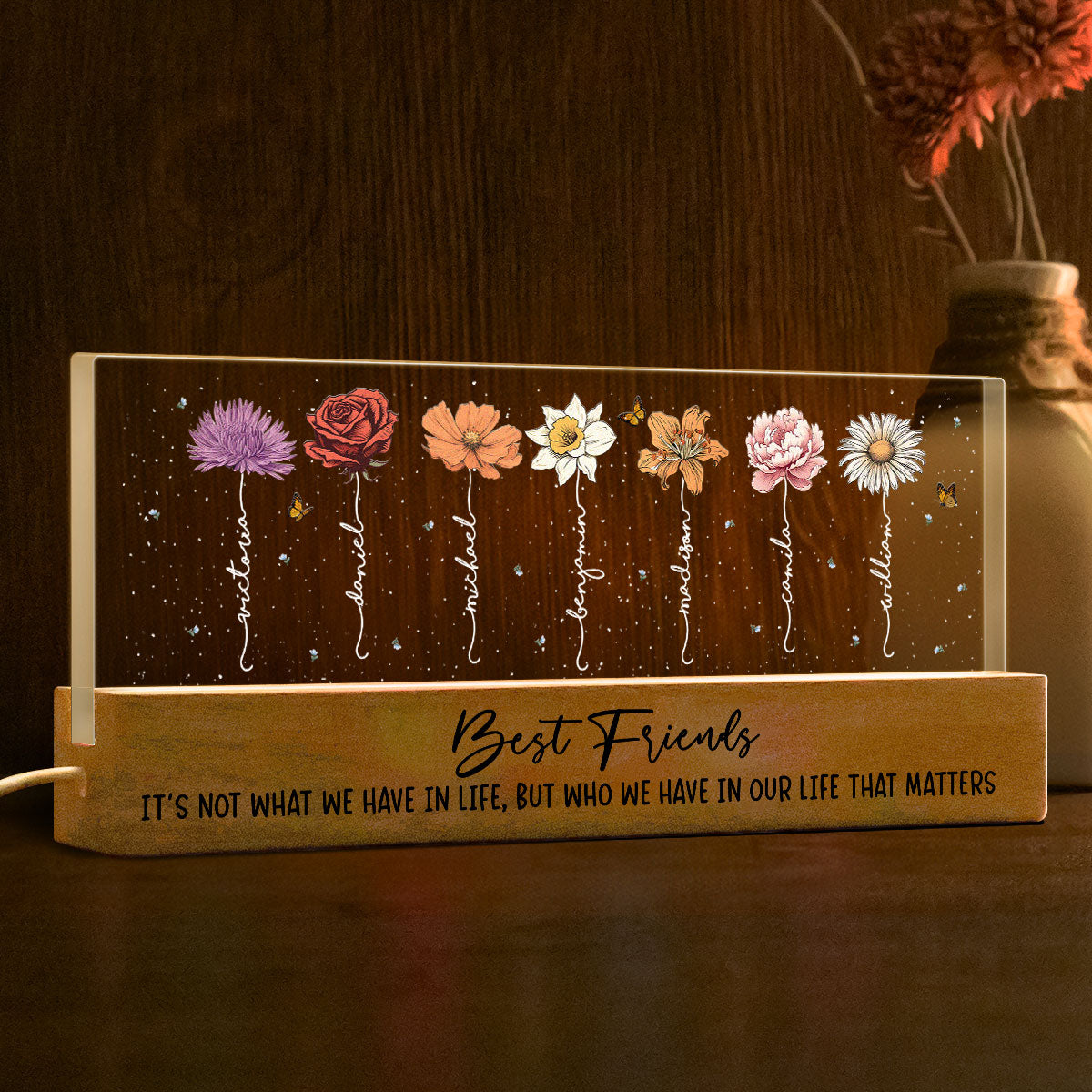 Best Friends It's Who We Have In Life That Matters  Birthmonth Flower Personalized LED Night Light, Best Friend Christmas Gifts