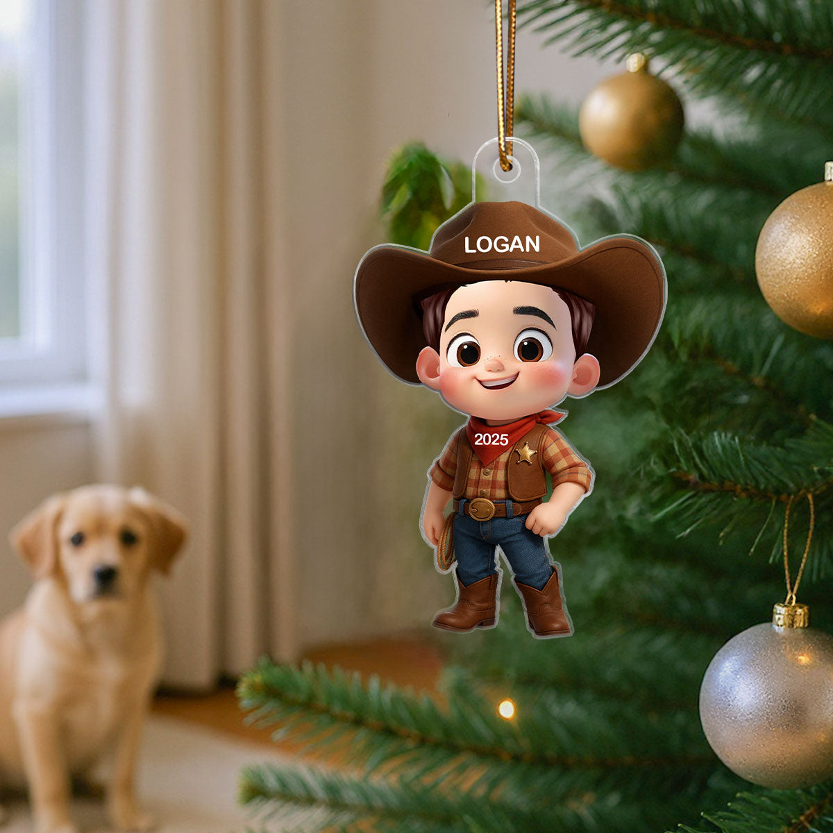 3D Effect Little Cowboy Christmas Personalized Acrylic Ornament