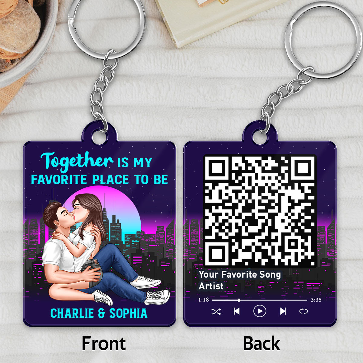 Sexy Couple Kissing Retro Background Favorite Song QR Code Personalized Acrylic Keychain