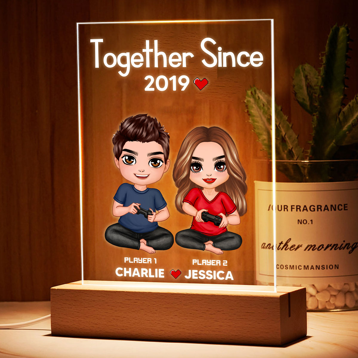 Gaming Couple Together Since Personalized Rectangle Acrylic Plaque With LED Night Light - Valentine‘s Day Gift - Anniversary Gift For Him - Gift For Her