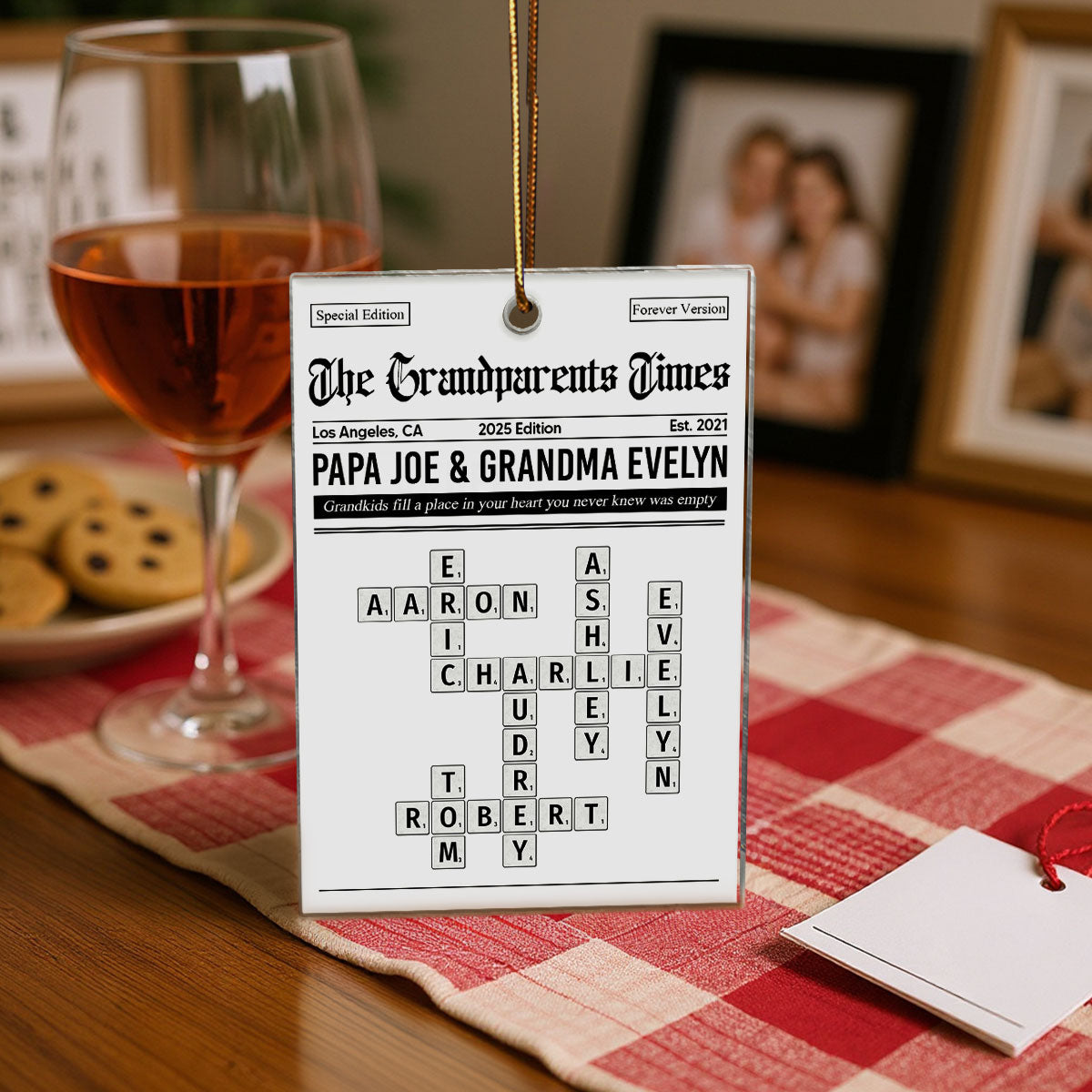 The Grandparents Times Crossword Puzzle Newspaper Style - Personalized Acrylic Ornament - Christmas Keepsake Gift For Grandparents