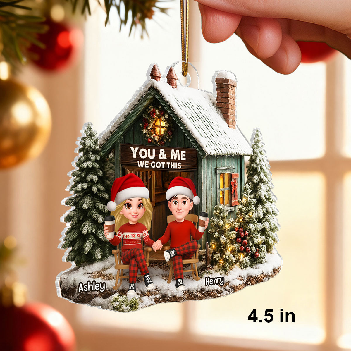 Rustic Farmhouse Couple You & Me We Got This - Personalized Acrylic Ornament - Christmas Gift for him, for her