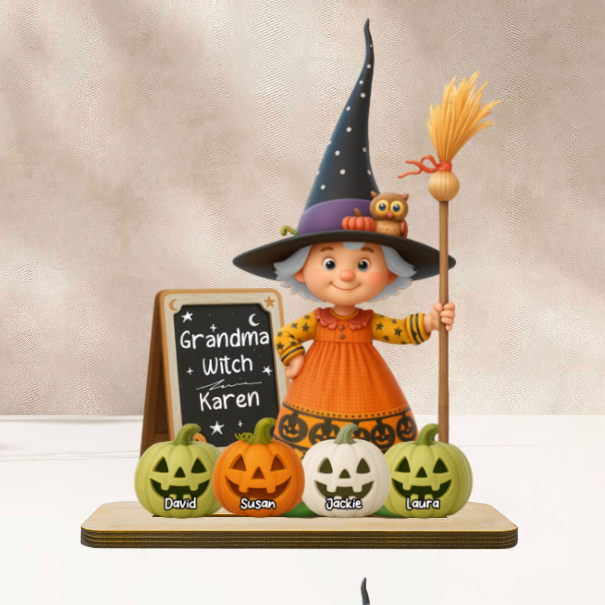 Grandma Witch Personalized Standing Wooden Plaque, Halloween Jack-o'-lantern Decor for Grandma