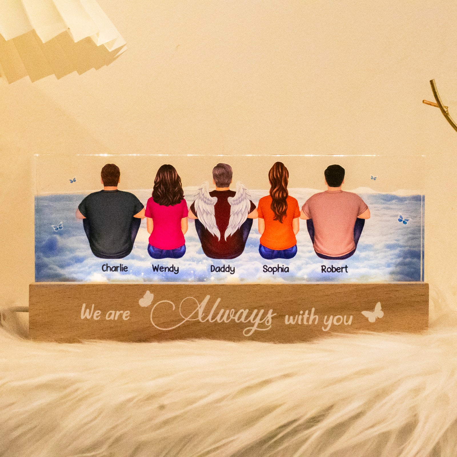 Always With You Sky Family Members Grandma Grandpa Dad Mom Kids Dogs Cats Memorial Gift Personalized Acrylic LED Night Light