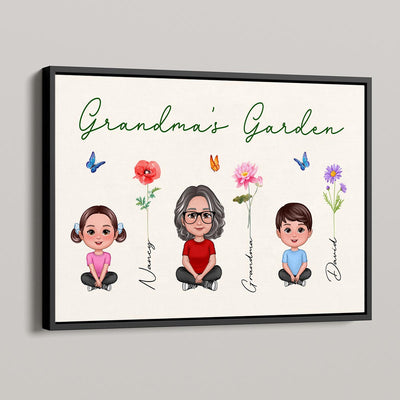 Grandma Grandkids Sitting Crossed Legs Garden Watercolor Birth Month Flowers Mother‘s Day Gift Personalized Horizontal Poster