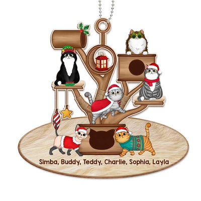 Christmas Fluffy Cat Tower Personalized Wooden Ornament