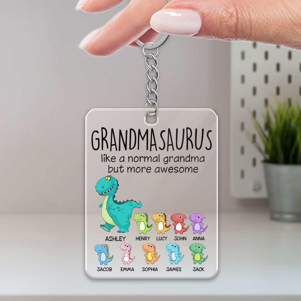 Grandmasaurus And Kids Cute Dinosaurs Personalized Acrylic Keychain