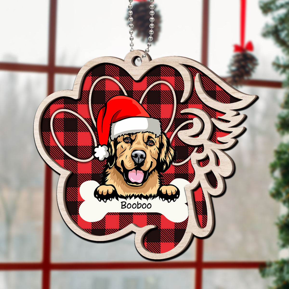 Paw & Wing Memorial Dog Personalized Christmas 2-Layer Wooden Ornament