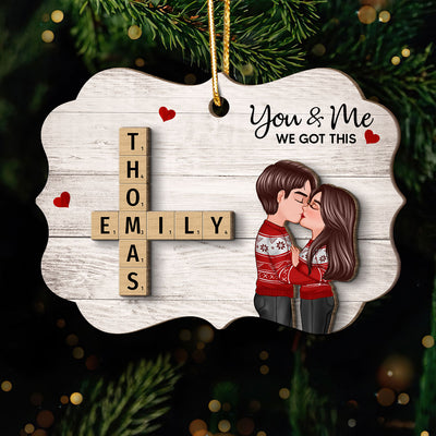 You & Me We Got This Couple Hugging Kissing Crossword Puzzle Art Personalized 2-Layer Wooden Ornament