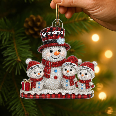 Snowman Grandma Grandkids 3D Crystal Effect - Personalized Acrylic Ornament - Christmas Gift for Grandma