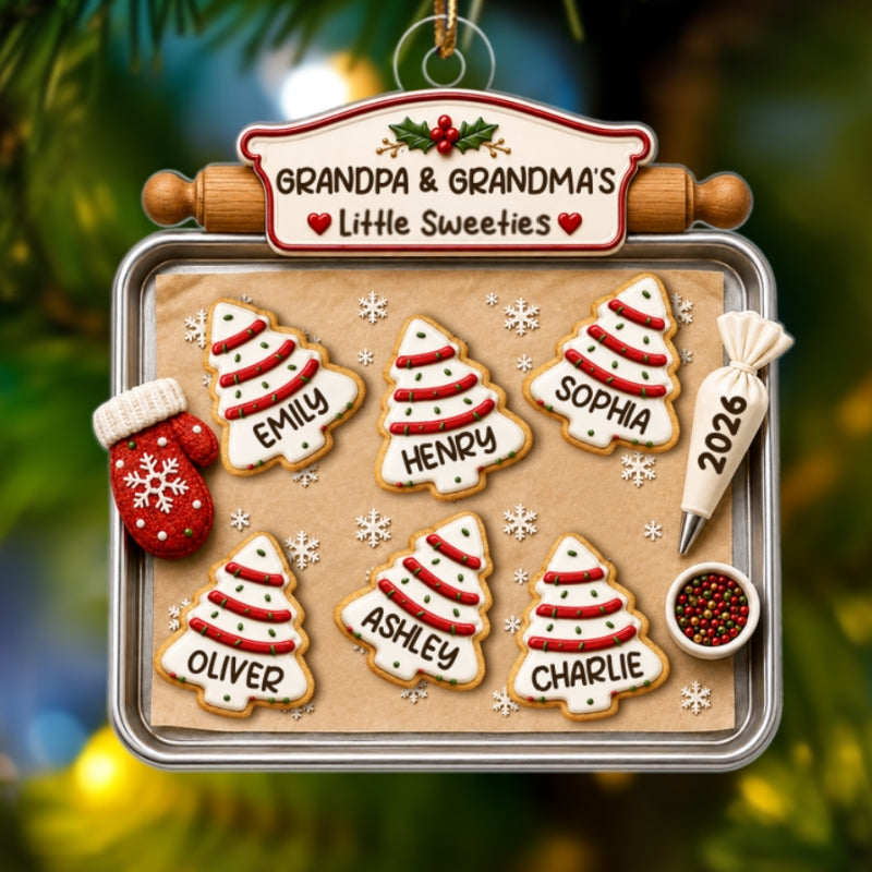 Christmas Tree Cakes Tray Grandpa Grandma Little Sweeties - Personalized Acrylic Ornament - Christmas Decor For Grandparents