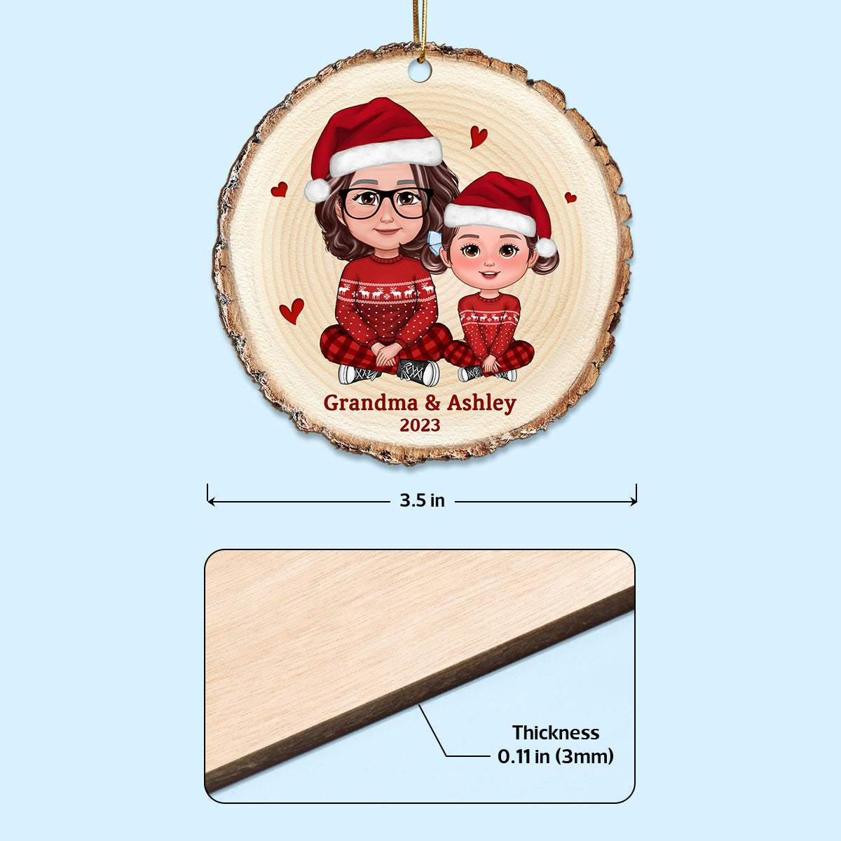 Cute Grandma Grandkid Crossed Legs Wood Slice Gift For Grandson Granddaughter Personalized Wooden Ornament