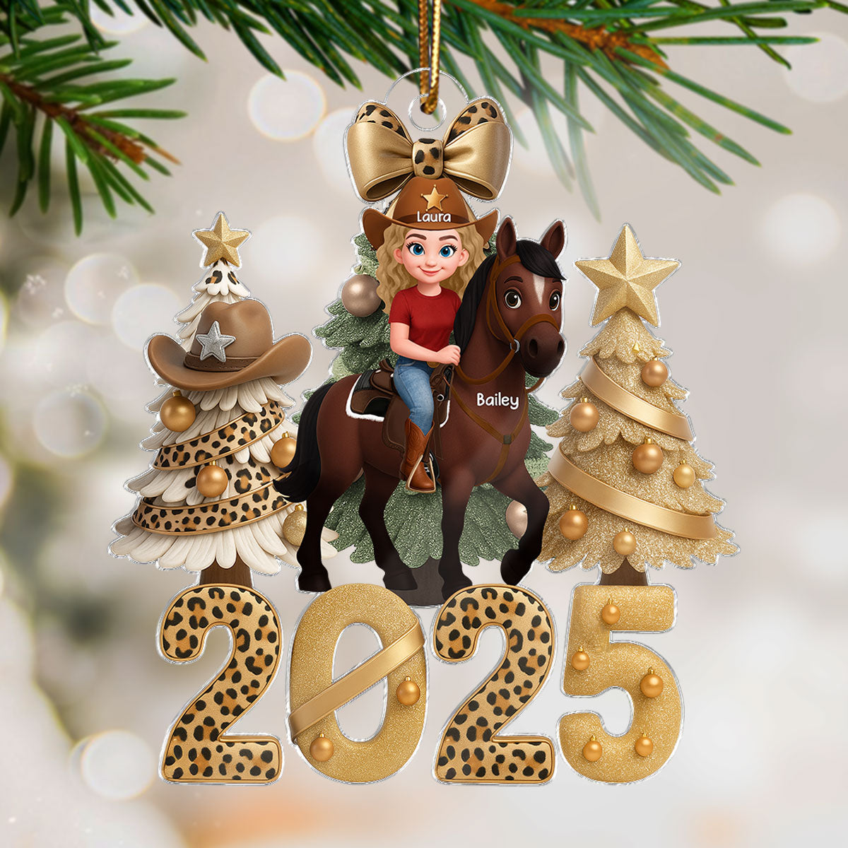 2025 Western Vibe Christmas Girl & Horse - Personalized Acrylic Ornament