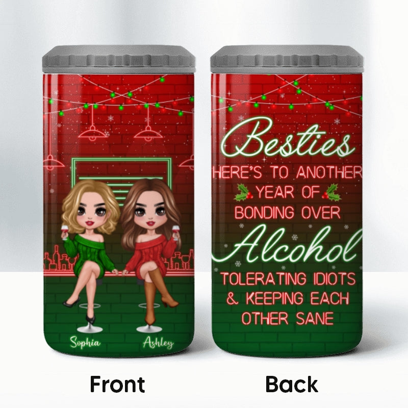 Christmas Drinking Partners Besties Sisters Personalized Can Cooler