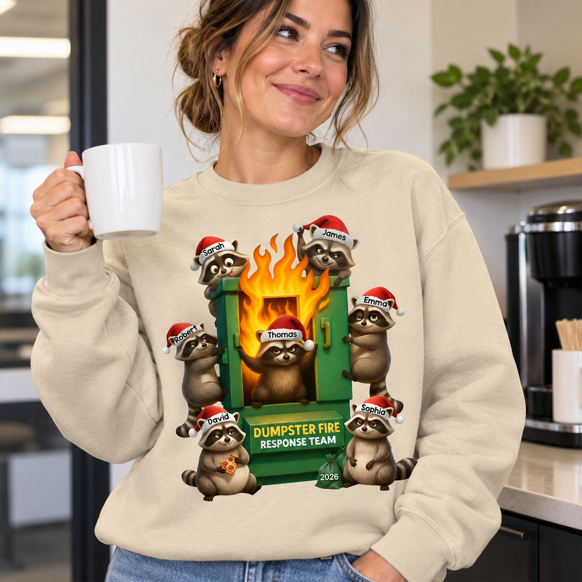 Cunning Raccoon Office Chaos Dumpster Fire Response Team - Personalized Shirt - Funny Holiday Gift for Coworkers