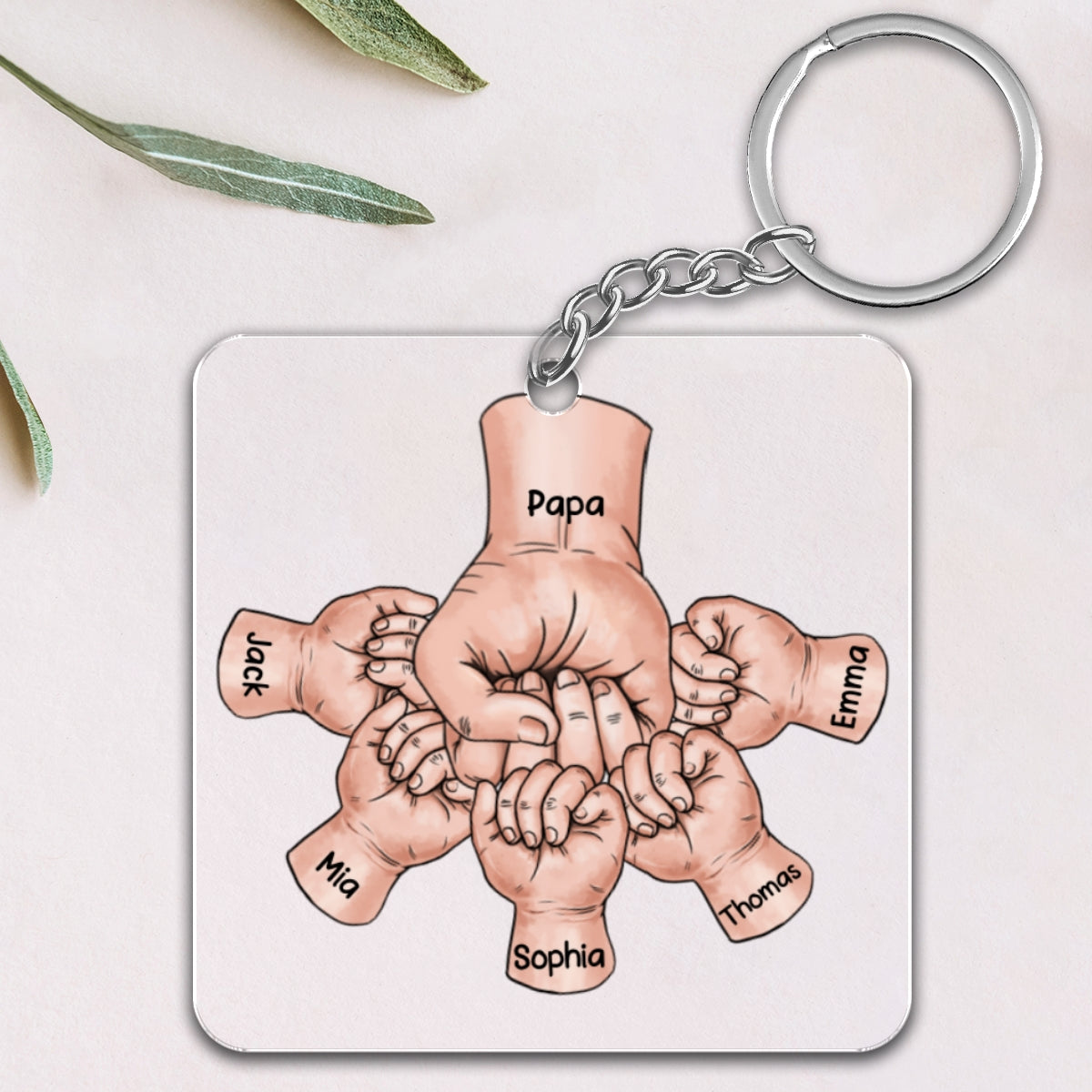 Dad Grandpa And Kids Fist Bump Hands Personalized Acrylic Keychain