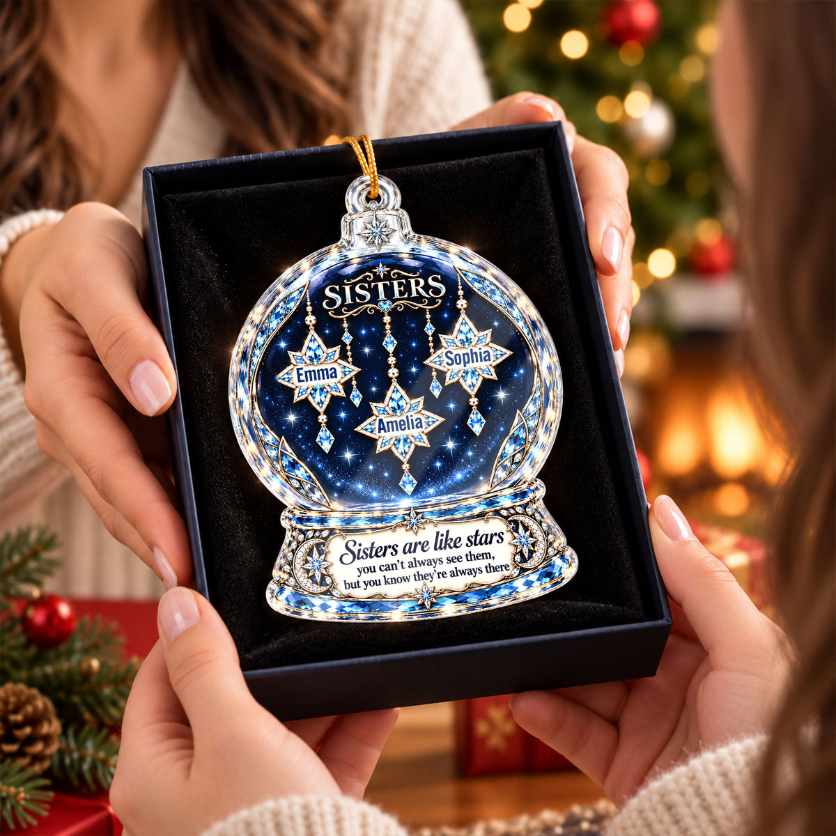 Sisters Are Like Stars - Personalized Acrylic Ornament - Heartfelt Christmas Gift for Sisters