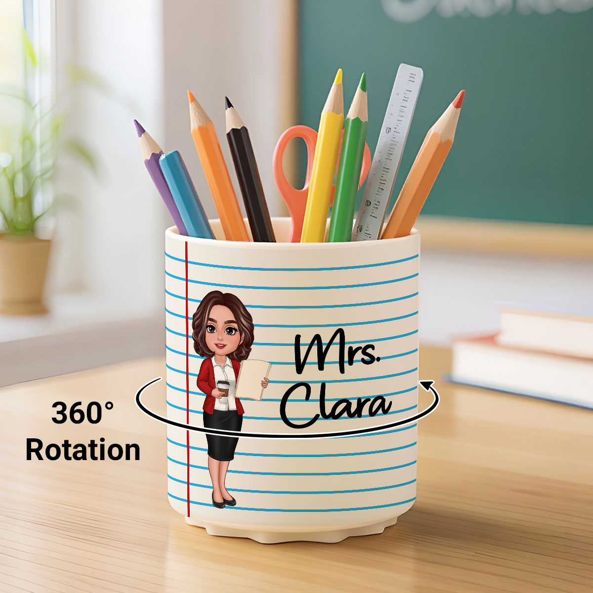 Doll Teacher Personalized Rotating Pen Holder, Teacher Appreciation Gift, Back To School Gift