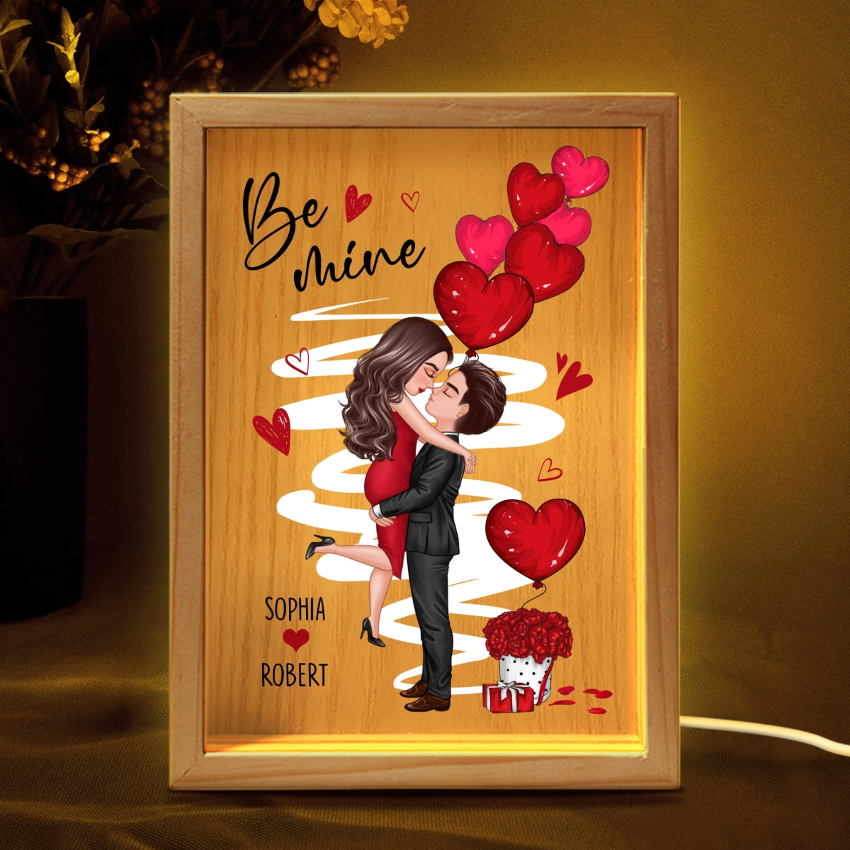 Be Mine Doll Couple Kissing Valentine‘s Day Gift Personalized Frame Light Box