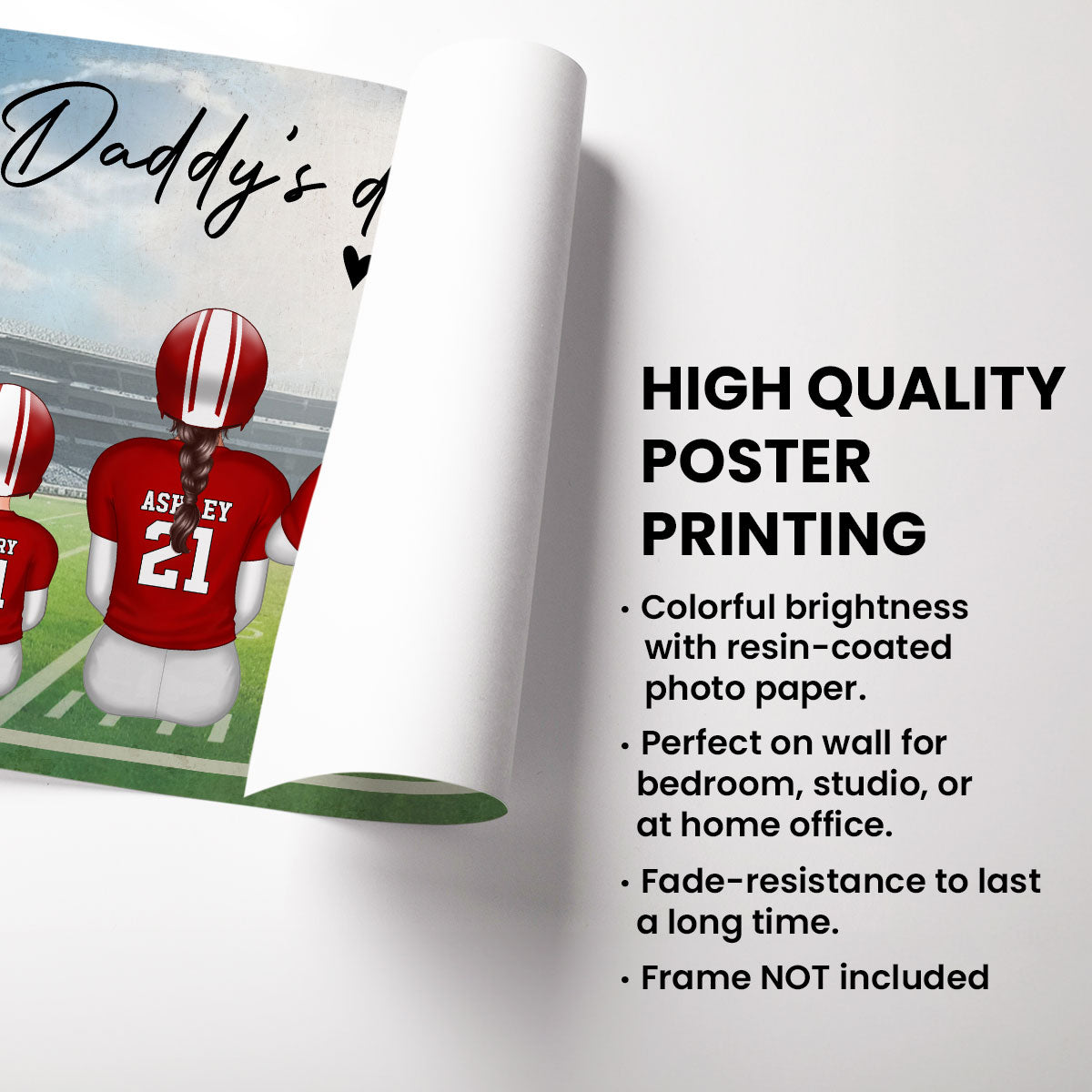 Daddy's Team Football Family Sitting Back View - Personalized Poster