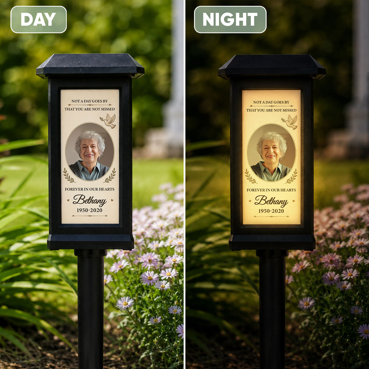 Forever in Our Hearts - Personalized Solar Garden Light - Custom Photo Gravesite Light, Outdoor Remembrance Garden Stake, Loss of Loved One Sympathy Gift