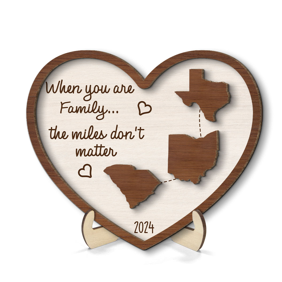 Miles Apart Long Distance Family Friendship State Map Personalized 2-Layer Wooden Plaque