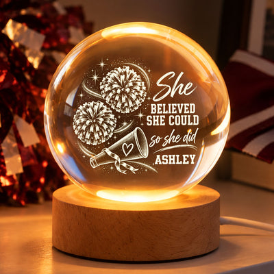 Beautiful Proud Cheerleader Custom Name - Personalized Crystal Ball LED Night Light - Christmas Gift For Cheerleaders, Daughter, Granddaughter
