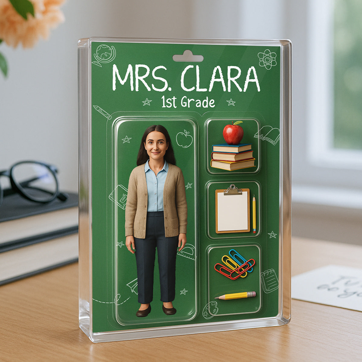 Teacher Custom Face Figure Personalized Rectangle Acrylic Block Plaque, Teacher Appreciation Gift