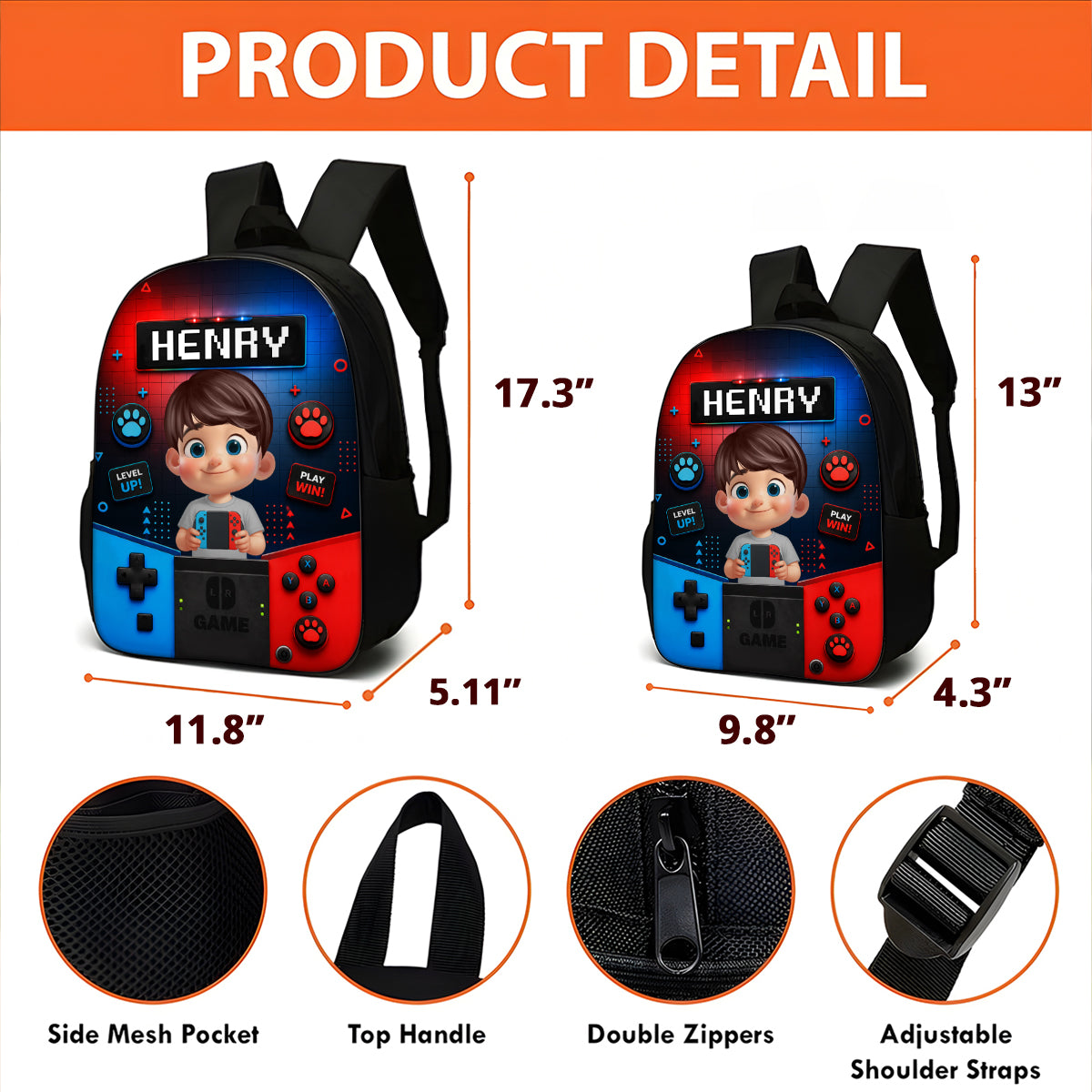Gamer Boys Girls - Personalized Backpack - Back to School Backpack for Kids