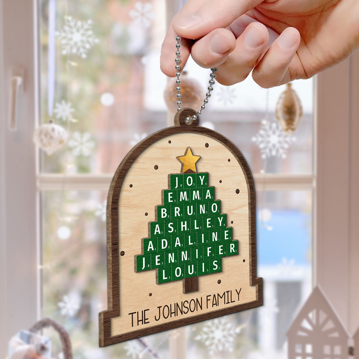 Family Christmas Tree Word Art Unique Christmas Decor Personalized 2-Layer Wooden Ornament