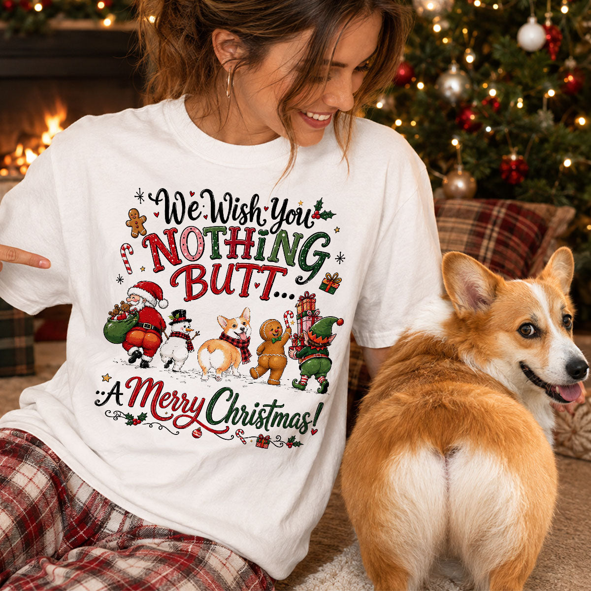 We Wish You Nothing Butt a Merry Christmas - Personalized Shirt - Funny Christmas Holiday Tee for Dog Moms