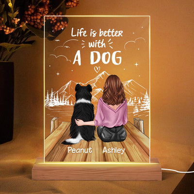 Life Is Better With Dogs Woman And Dog On The Bridge Personalized Rectangle Acrylic Plaque LED Lamp Night Light