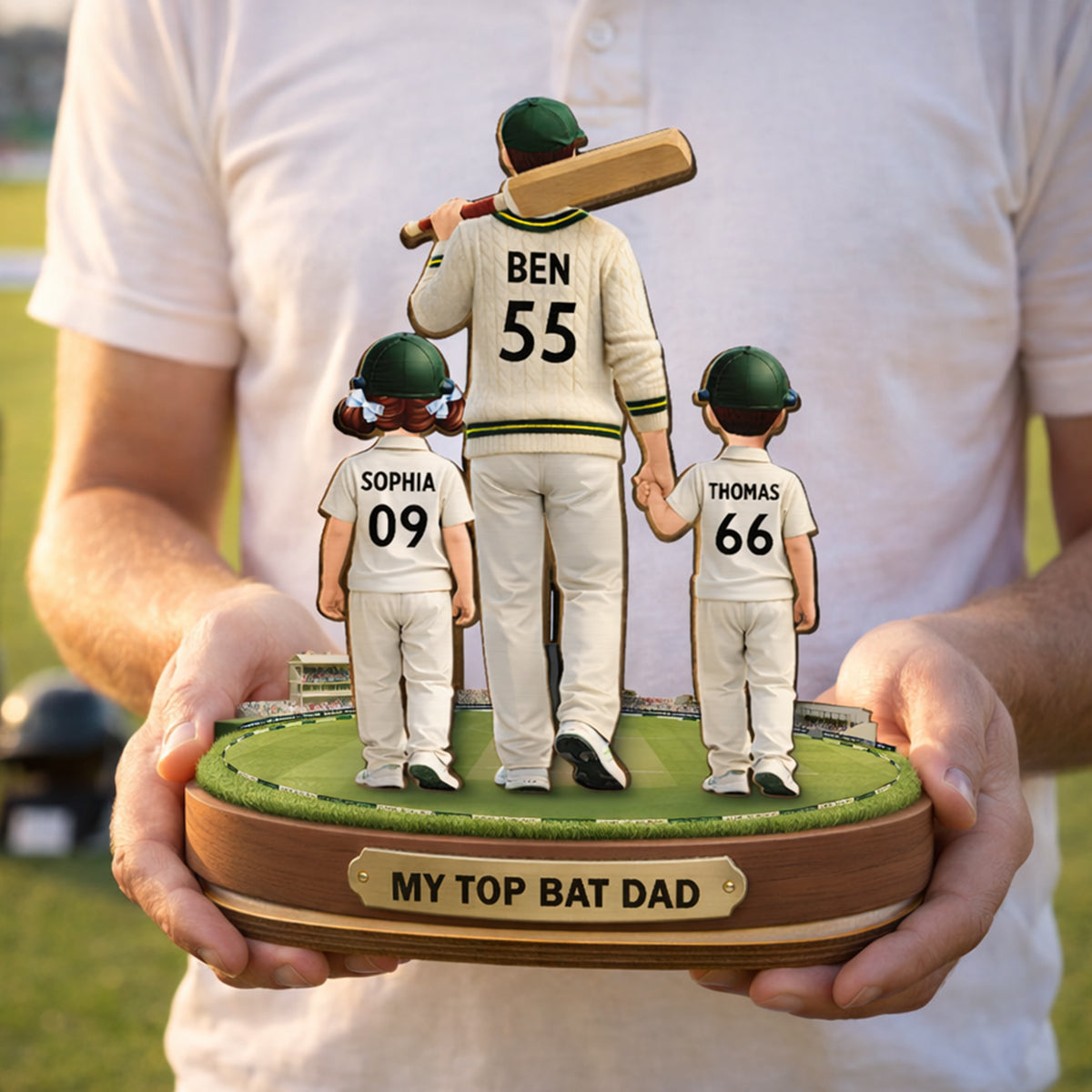My Top Bat Dad Cricket - Personalised 2-Layered Wooden Plaque - UK Father's Day Gift, Heartfelt Gift For Dad