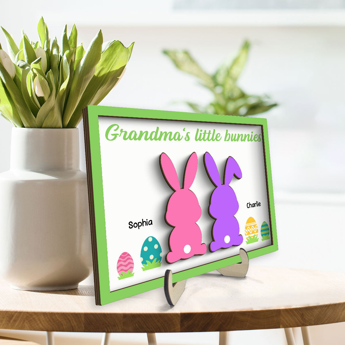 Grandma‘s Little Bunnies Easter Gift Home Decor Personalized 2-Layer Wooden Plaque
