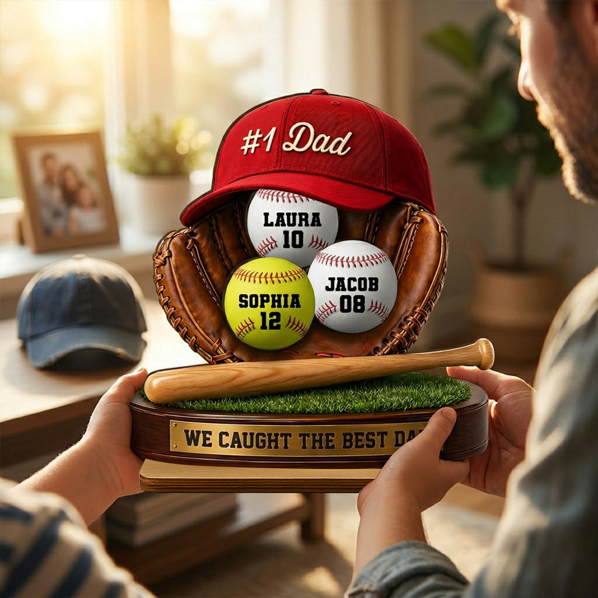 No 1 Baseball Dad - Personalized 2-Layered Wooden Plaque - Father's Day Gift for Dad, Husband