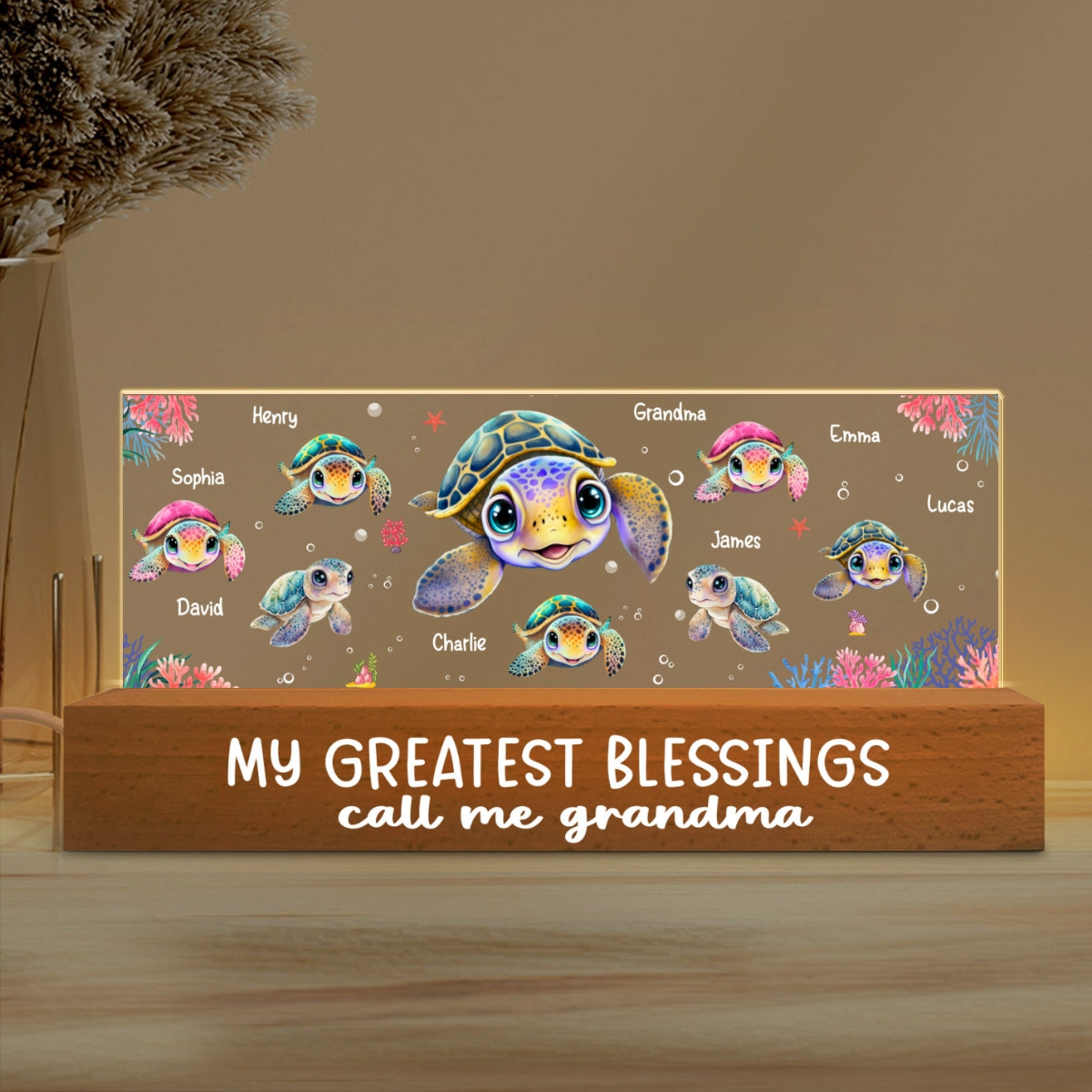 Best Grandma Ever Turtles Personalized Acrylic Block LED Night Light