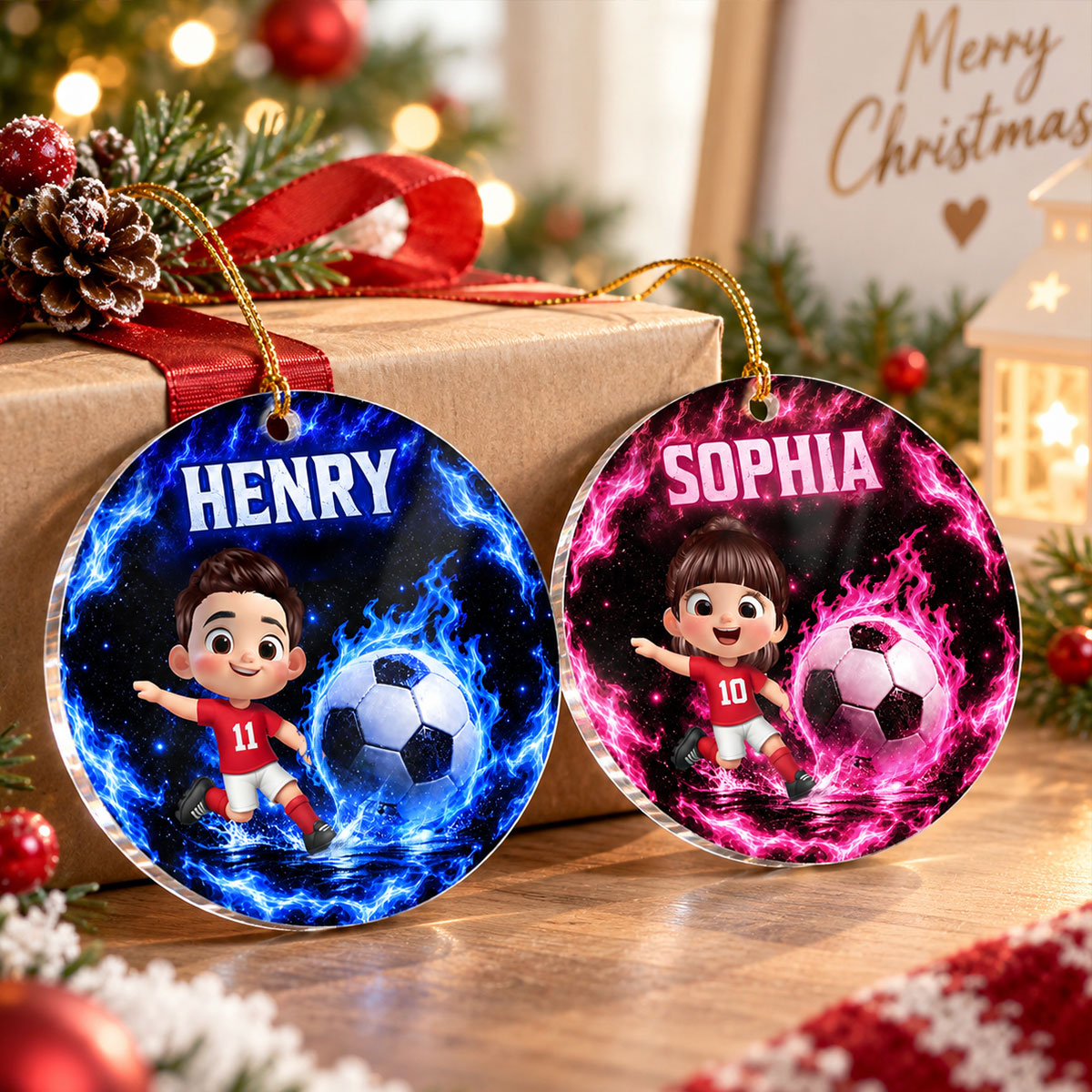 Soccer Trendy Design Ornament for Boys Girls - Personalized Acrylic Ornament - Christmas Gift for Daughter, Son, Grandkids